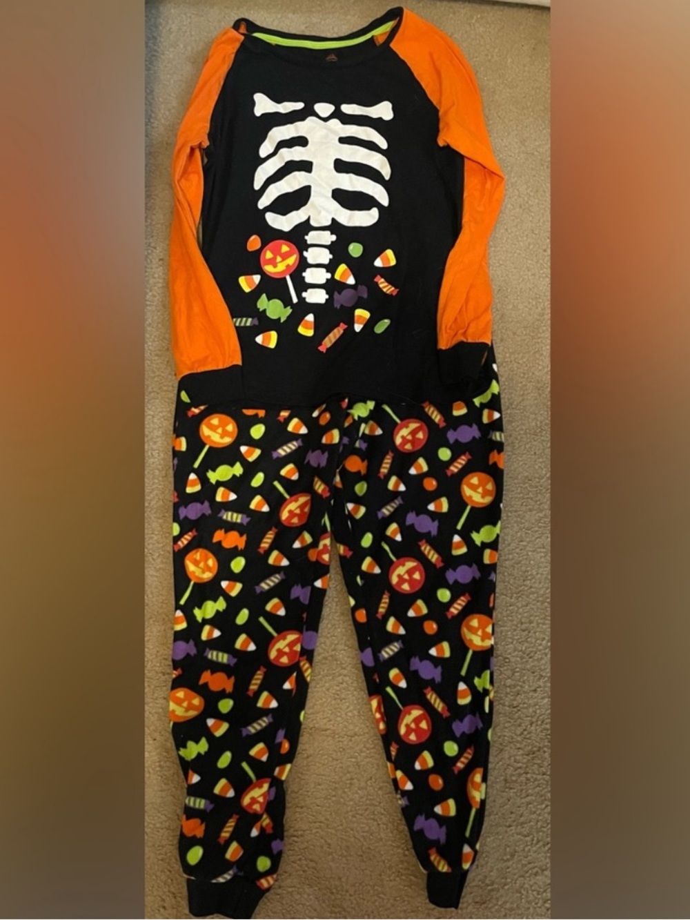 Kids Halloween Skeleton Candy Pajama Costume - Orange & Black MENS
